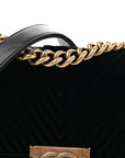 Velvet Chevron Quilted Small Boy Flap Black