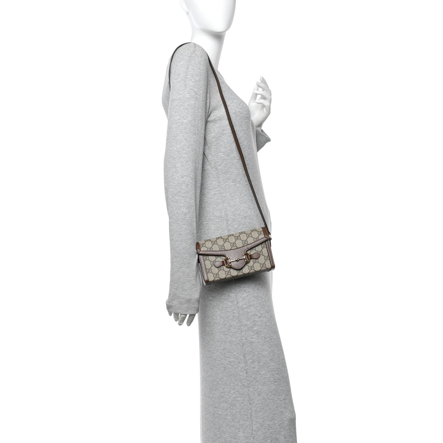 GG Supreme Monogram Mini Horsebit 1955 Shoulder Bag Beige Brown Sugar
