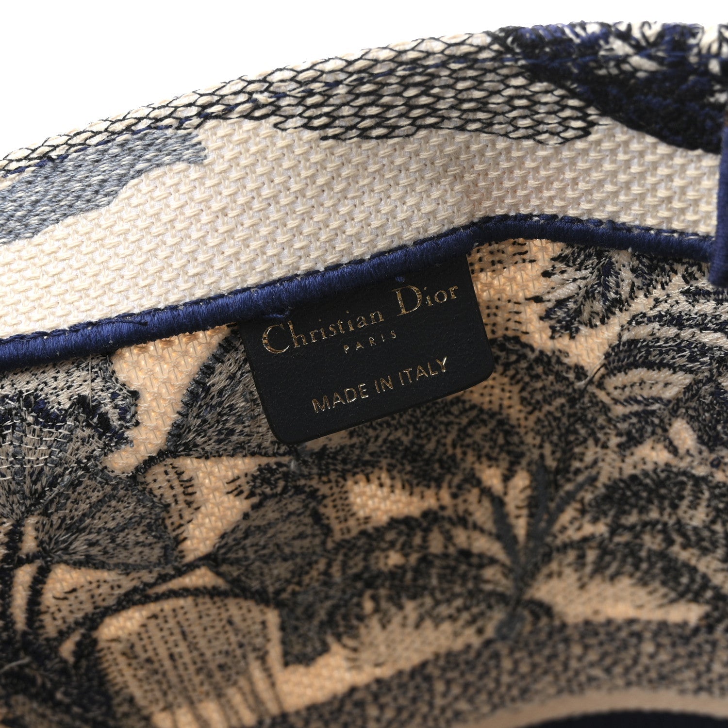 Canvas Embroidered Large Palm Tree Toile De Jouy Book Tote Blue