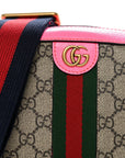 GG Supreme Monogram Textured Dollar Calfskin Web Ophidia Small Crossbody Bag Beige Ebony Fuchsia