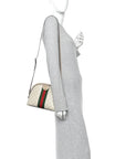 GG Supreme Monogram Textured Dollar Calfskin Web Small Ophidia Dome Shoulder Beige Mystic White Oatmeal