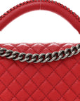 Calfskin Quilted Medium Top Handle Boy Flap Red