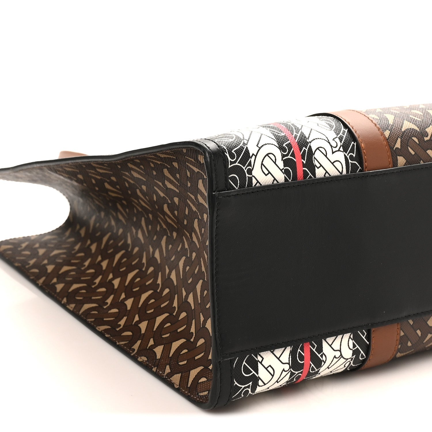 E-Canvas Monogram Stripe Book Tote Black Bridle Brown