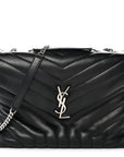 Calfskin Y Quilted Monogram Medium Loulou Chain Satchel Black