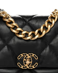 Goatskin Quilted Large CHNL 19 Flap Black