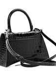 Shiny Calfskin Monochrome Crocodile Embossed Small Hourglass Top Handle Bag Black