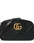 Calfskin Matelasse Small GG Marmont Chain Shoulder Bag Black