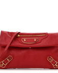 Chevre Gold Metallic Edge Hardware Envelope Clutch Rouge Grenade