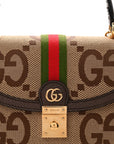 Monogram Jumbo GG Textured Dollar Calfskin Web Small Ophidia Padlock Top Handle Bag Camel Ebony New Acero