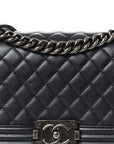 Metallic Caviar Quilted Medium Boy Flap Navy