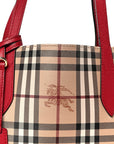 Grainy Calfskin Haymarket Check Medium Reversible Tote Red