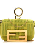Canvas Vitello King FF Embroidered Nano Maxi Buckle Baguette Charm Wasabi