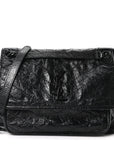 Crinkled Calfskin Matelasse Monogram Medium Niki Chain Satchel Black
