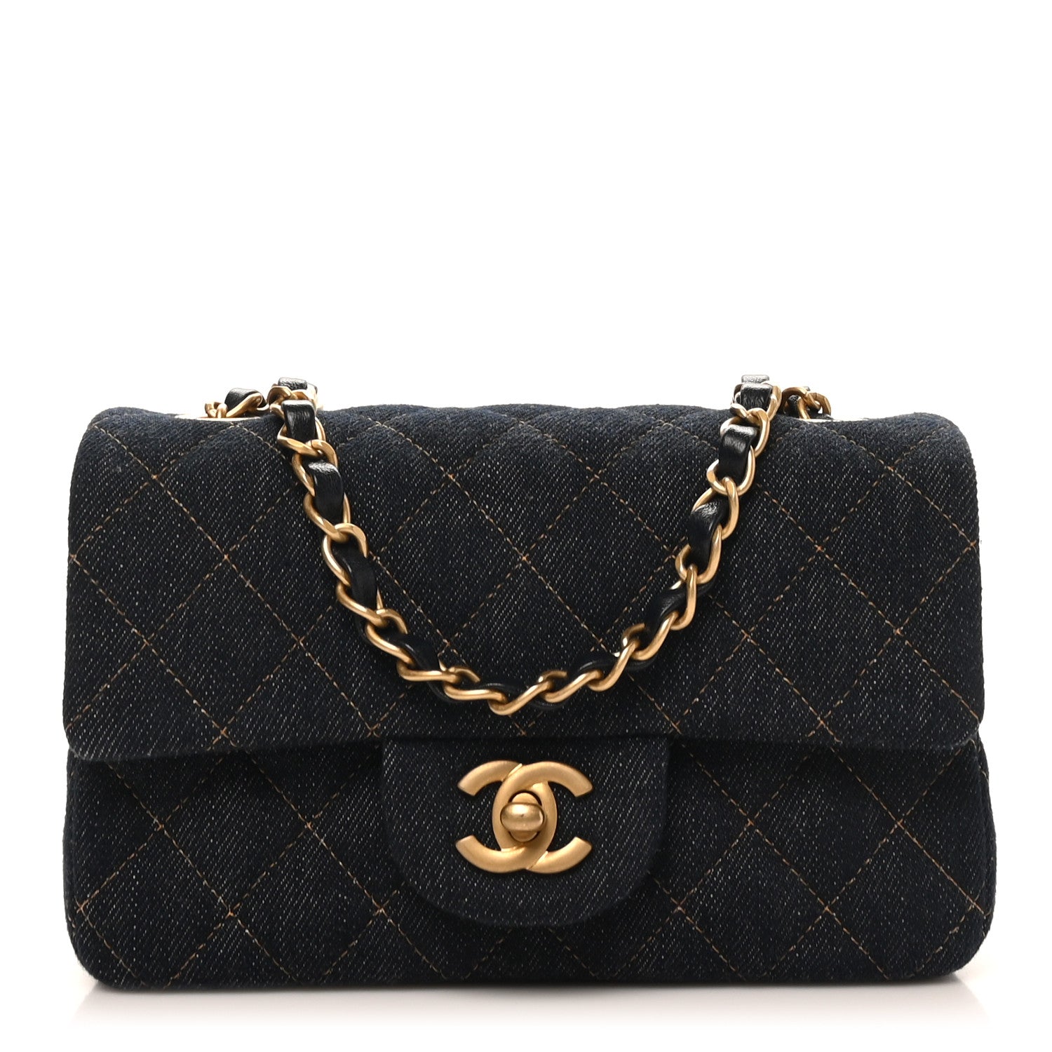 Denim Quilted Mini Rectangular Flap Dark Blue