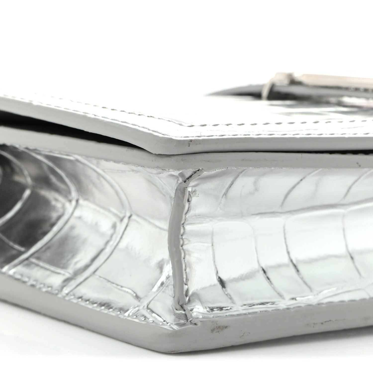 Metallic Crocodile Embossed Calfskin Greca Goddess Wallet On Chain Silver