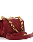 Caviar Chevron Quilted Small Boy Flap Dark Red