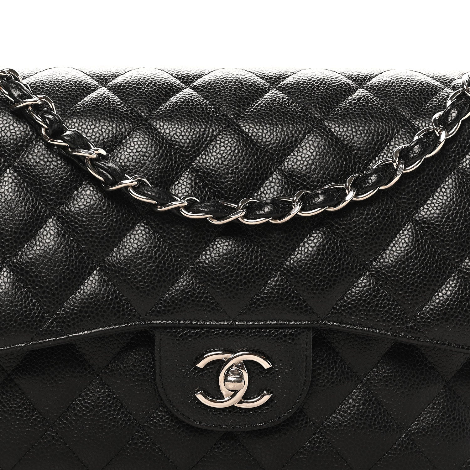 Caviar Quilted Jumbo Double Flap Black