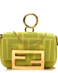 Canvas Vitello King FF Embroidered Nano Maxi Buckle Baguette Charm Wasabi