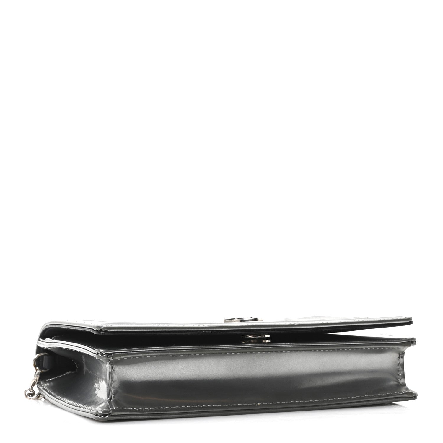 Metallic Patent Micro-Cannage D1ORama Wallet on Chain Pouch Silver