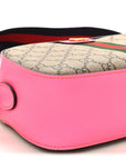 GG Supreme Monogram Textured Dollar Calfskin Web Ophidia Small Crossbody Bag Beige Ebony Fuchsia