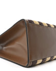 Paglia Pequin Vitello King Woven Medium FNDI Sunshine Shopper Tote Naturale Gianduia
