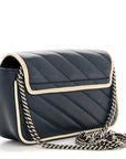 Vintage Effect Calfskin Matelasse Diagonal Super Mini Torchon GG Marmont Shoulder Bag Blue Agata Mystic White