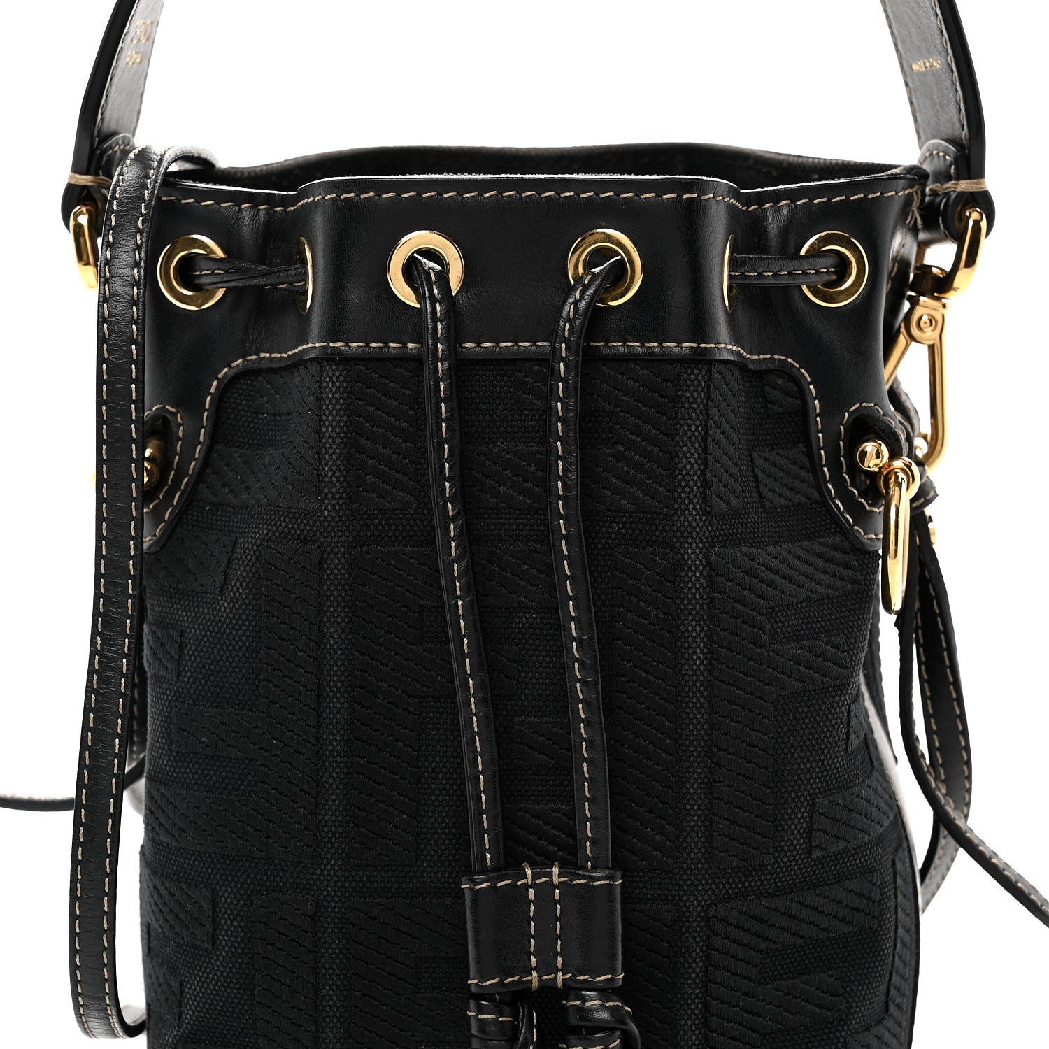 Canvas Vitello King F is FNDI FF Embroidered Mini Mon Tresor Bucket Bag Black