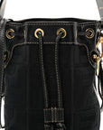 Canvas Vitello King F is FNDI FF Embroidered Mini Mon Tresor Bucket Bag Black