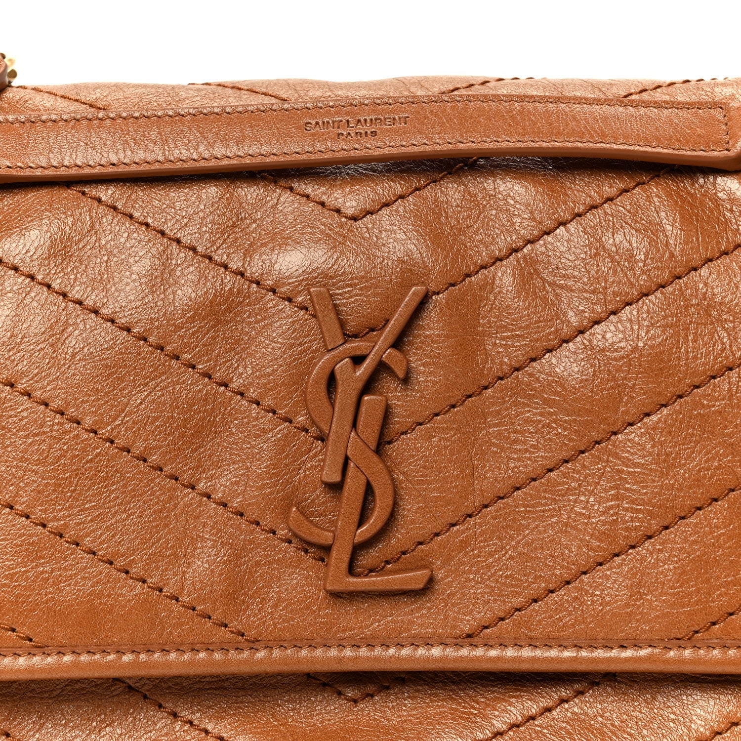 Crinkled Calfskin Matelasse Monogram Medium Niki Chain Satchel Caramel