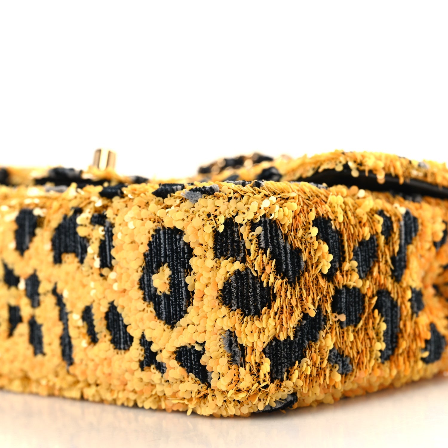 Sequin Mixed Fibers Leopard Print Mini Rectangular Flap Black Orange