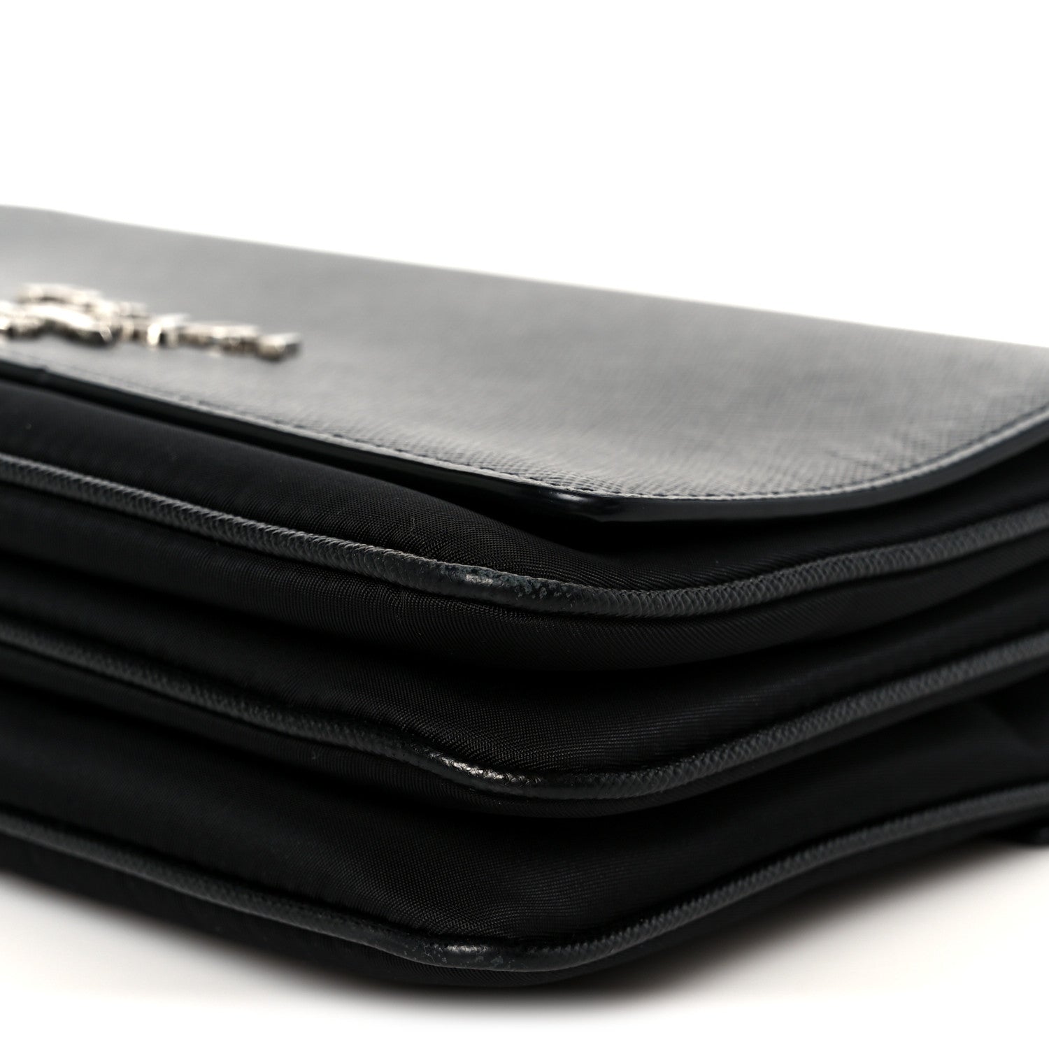 Saffiano Tessuto Nylon Chain Shoulder Bag Black