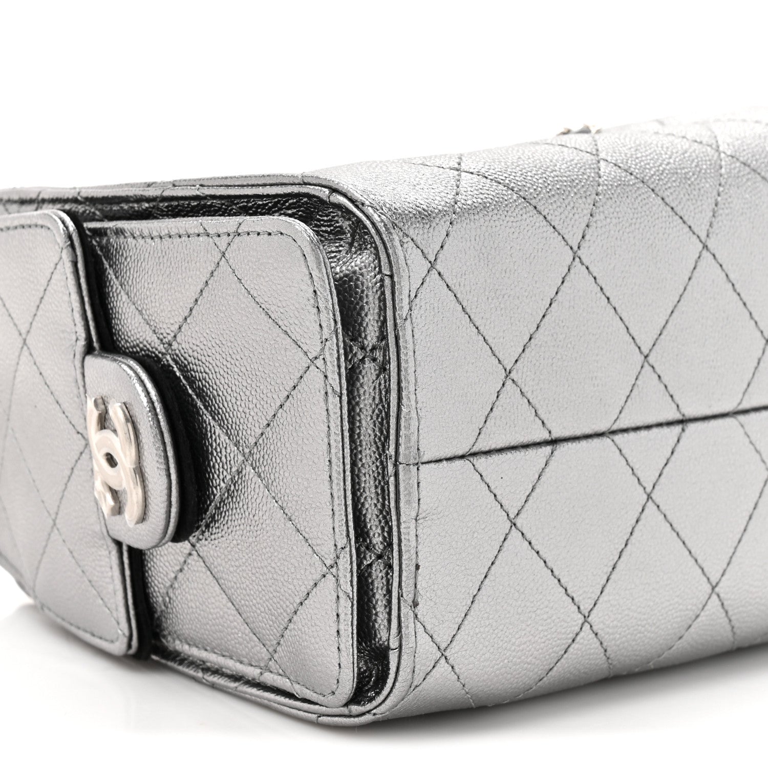 Metallic Caviar Quilted Mini CHNL 25 Handbag Anthracite