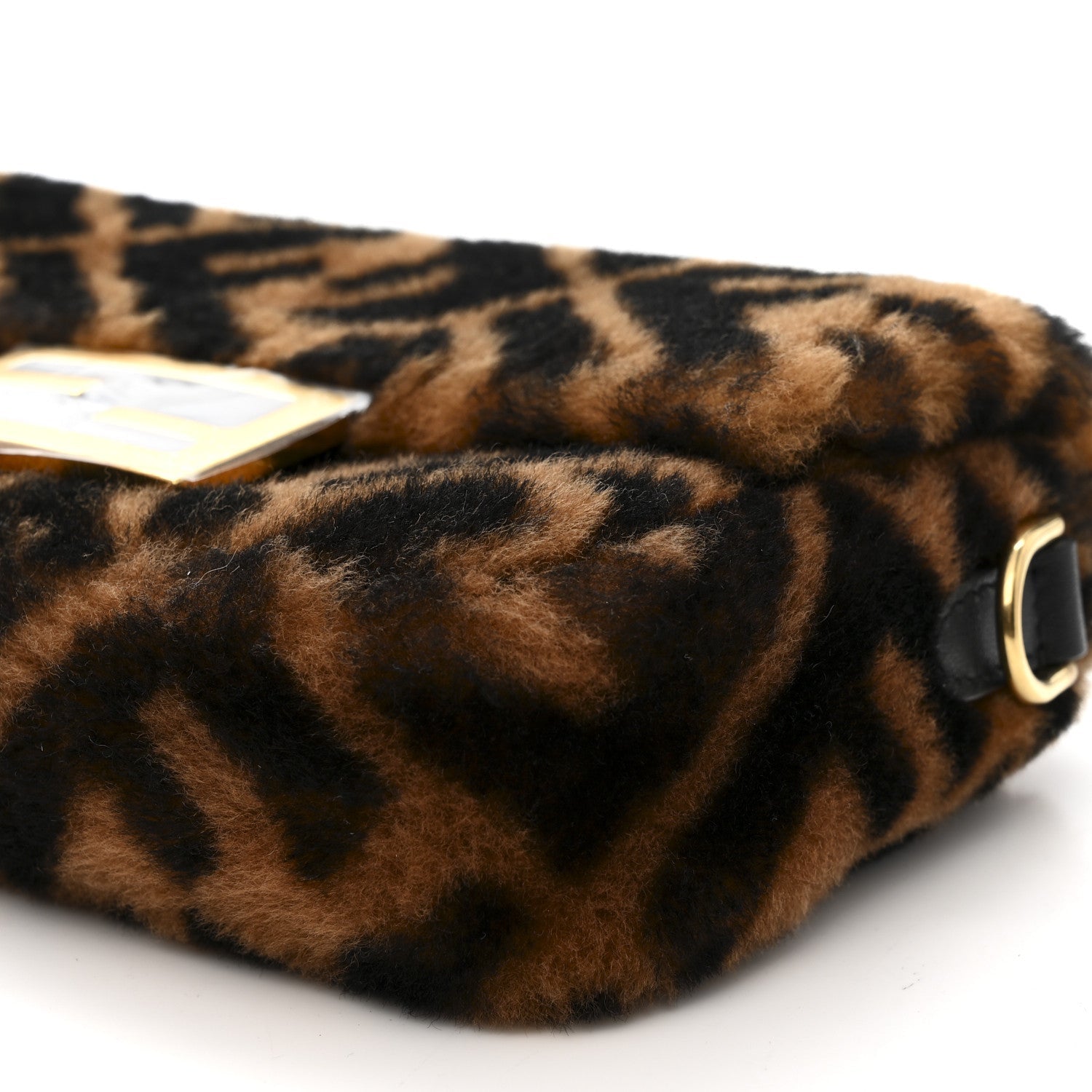 Shearling Vitello Dolce Macro FF 1974 Mini Baguette Tobacco Black