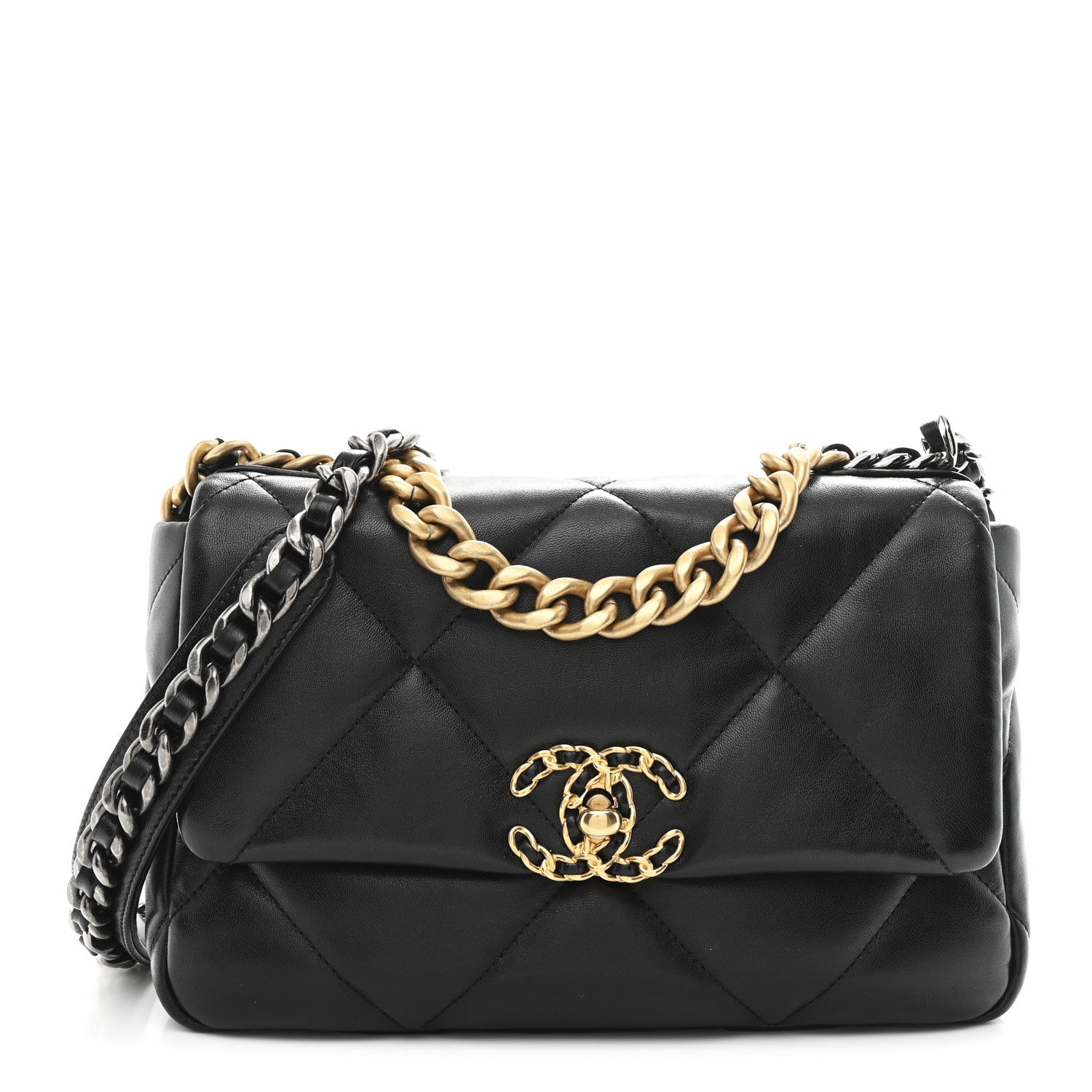 Lambskin Quilted Medium CHNL 19 Flap Black