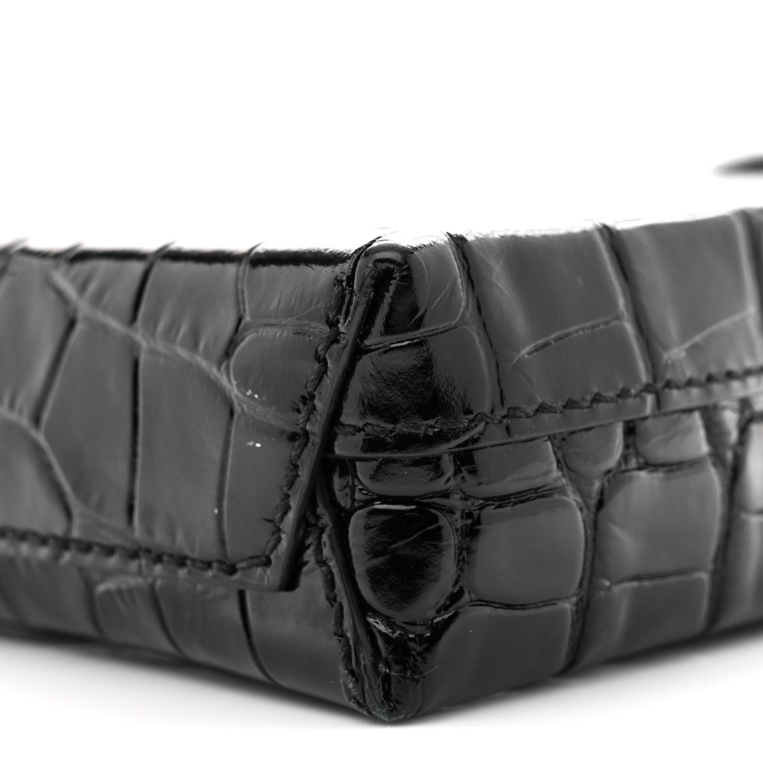 Calfskin Crocodile Embossed Logo Shopping Phone Holder Bag Black