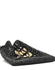 Raffia Crochet Drawstring Pouch Black Naturale