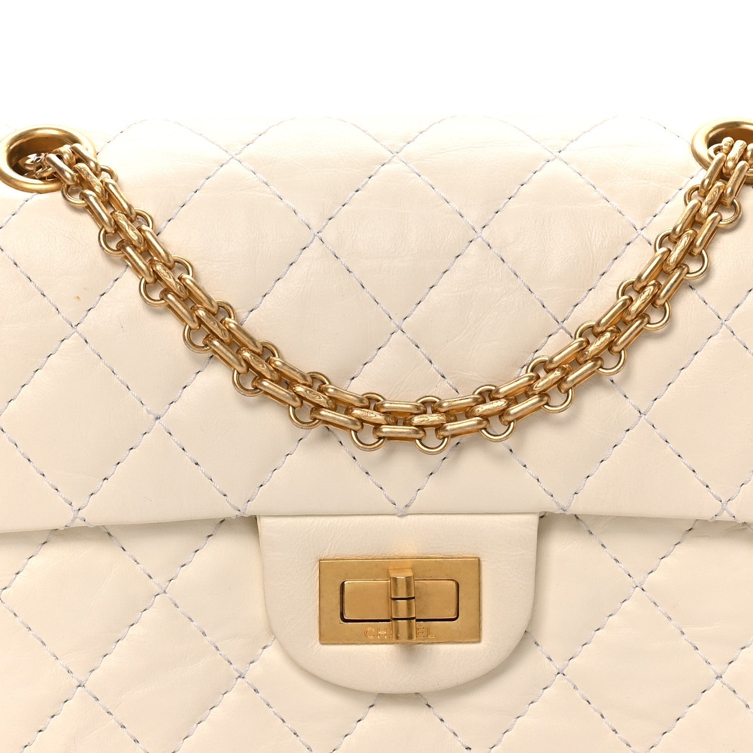 Aged Calfskin Quilted 2.55 Reissue Mini Flap White