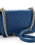 Lambskin Chevron Quilted New Medium Boy Flap Blue