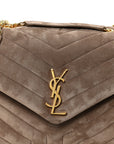 Suede Y Quilted Monogram Medium Loulou Chain Satchel Taupe