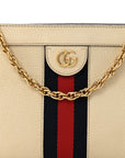 Textured Calfskin Web Small Ophidia Chain Shoulder Bag Mystic White
