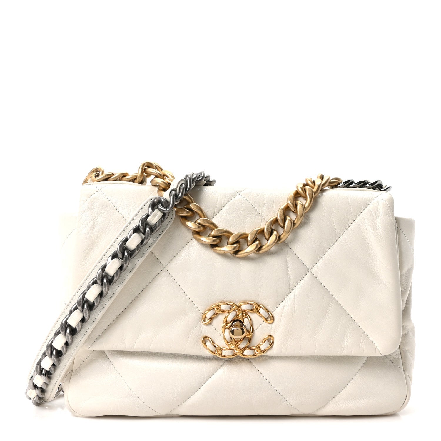 Goatskin Quilted Medium CHNL 19 Flap White