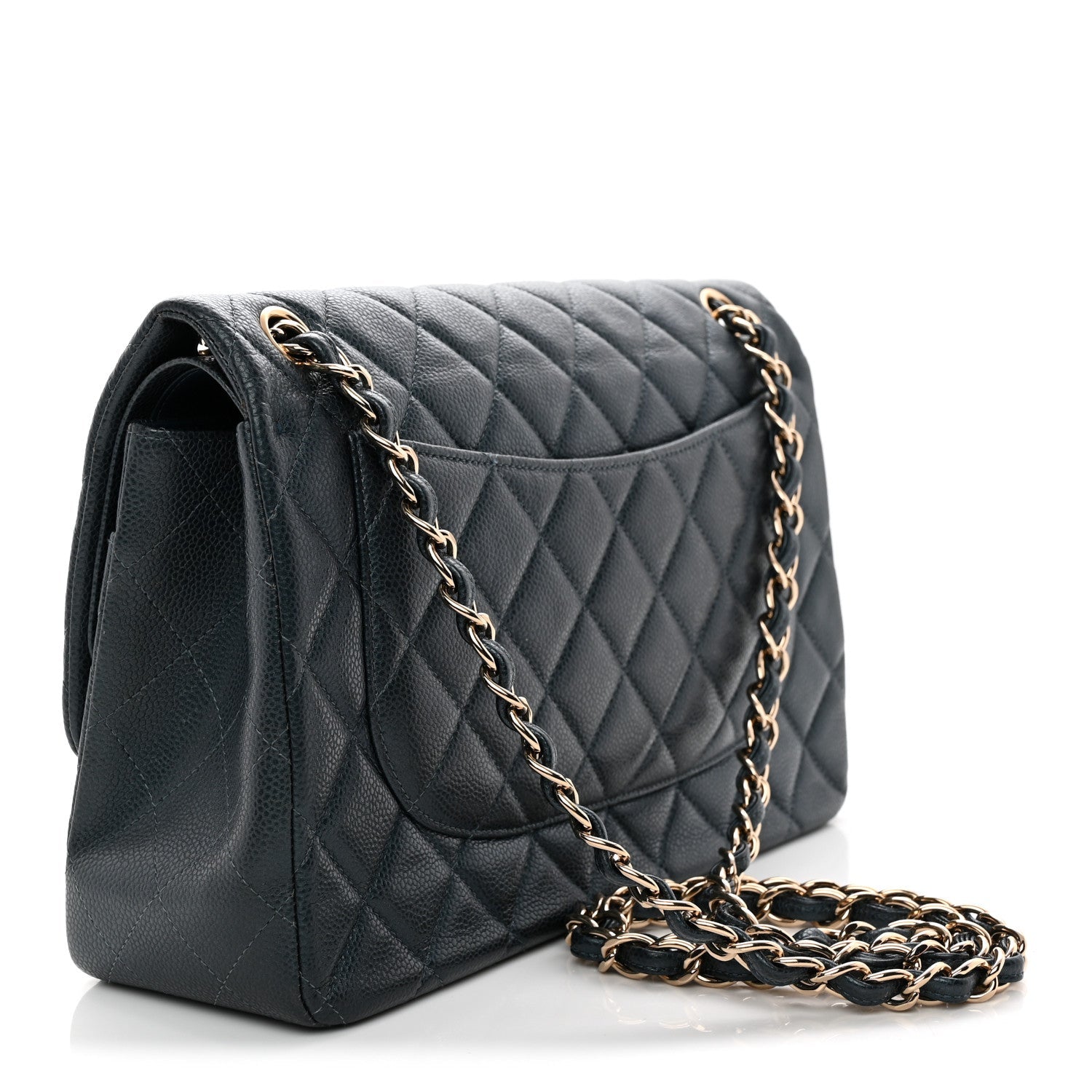 Metallic Caviar Quilted Jumbo Double Flap Dark Blue