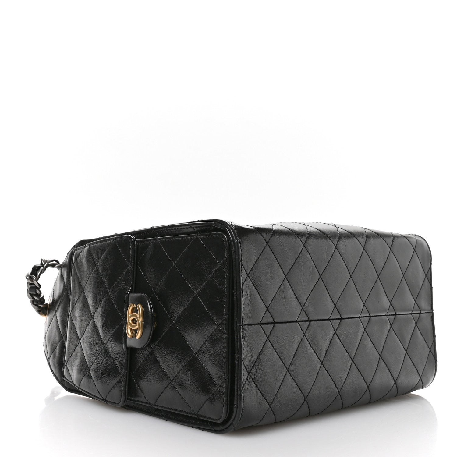 Shiny Crumpled Calfskin Quilted Small CHNL 25 Handbag Black