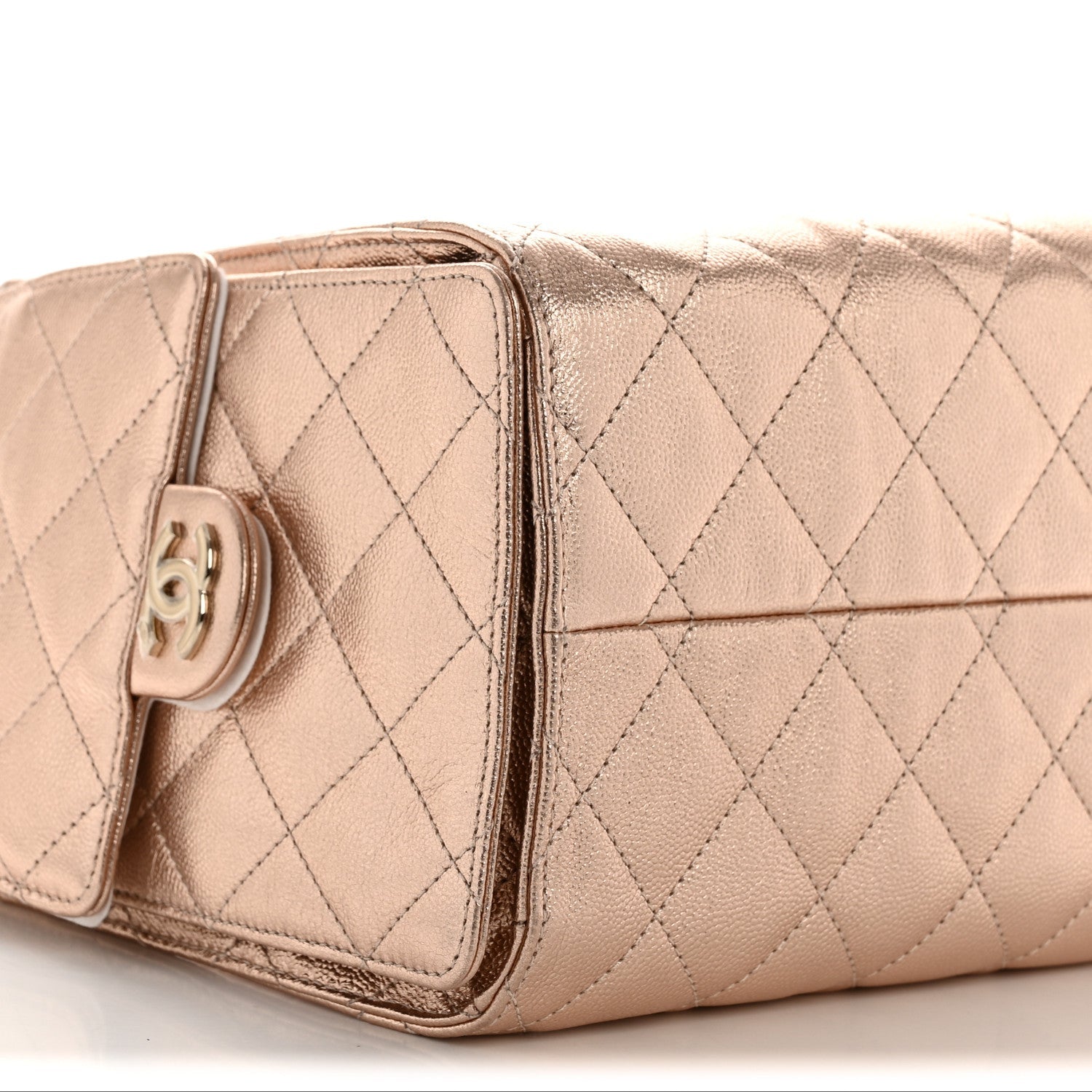 Metallic Caviar Quilted Small CHNL 25 Handbag Copper