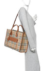 Canvas Vintage Check Calfskin Medium Freya Tote Briar Brown
