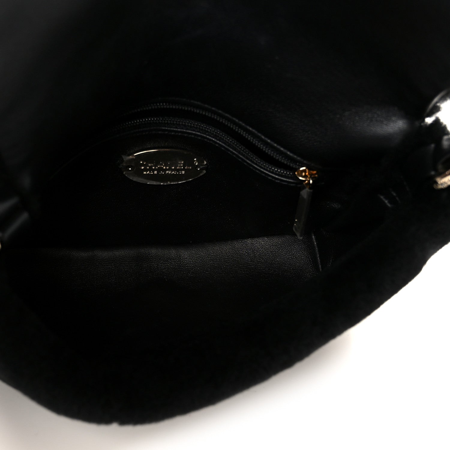 Shearling Lambskin Crystal Strass Flap Black