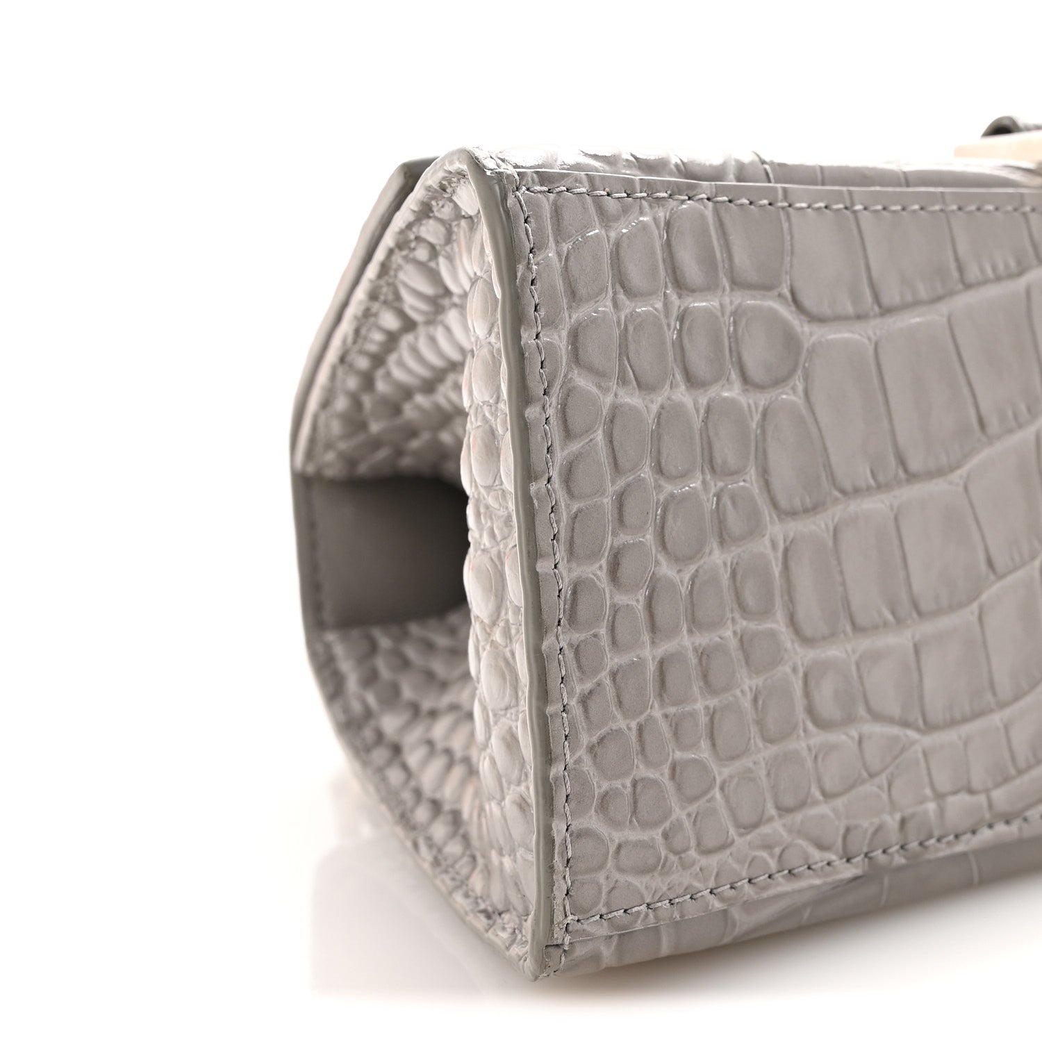 Shiny Calfskin Crocodile Embossed Small Hourglass Top Handle Bag BLCG Grey