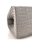 Shiny Calfskin Crocodile Embossed Small Hourglass Top Handle Bag BLCG Grey