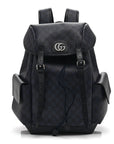 GG Supreme Monogram Textured Dollar Calfskin Medium Ophidia Double Buckle Backpack Blue Dark Blue Black