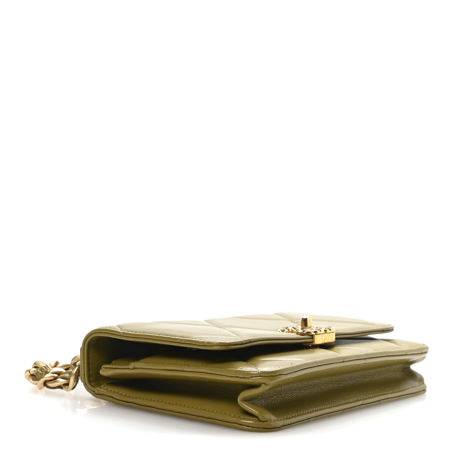 Lambskin Quilted CHNL 19 Wallet On Chain WOC Green